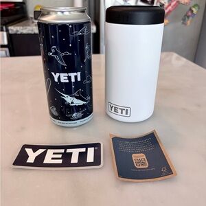 YETI Rambler Colster 12oz Can Cooler White Stainless Steel Insulated + Sticker
